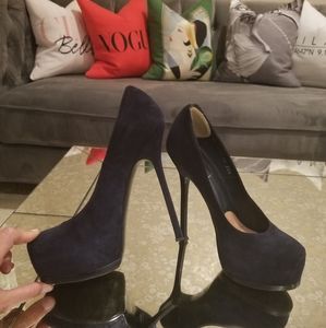 Authentic YSL navy suede pumps